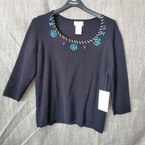 Black Sweater with Blue Embellishments